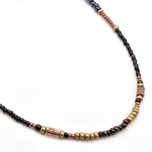 VJ Beaded Necklace Vicky Jousan Black Bronze Gold Metallic Seed Bead 16 Inch